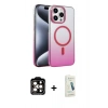 MARSİLYAN™- iPhone 14 Pro Max Kılıf Ahenk Doku Özel Seri - Şeffaf Pasifik Cam Ekran Koruyucu + PVD Metal Kamera Lens - TU