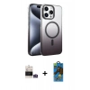 MARSİLYAN™- iPhone 14 Pro Max Kılıf Ahenk Doku Özel Seri - Siyah 18D Cam Ekran Koruyucu + Bilvis Titan Kamera Lens - GS