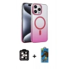 MARSİLYAN™- iPhone 14 Pro Max Kılıf Ahenk Doku Özel Seri - Siyah 18D Cam Ekran Koruyucu + PVD Metal Kamera Lens - TU