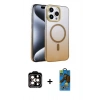 MARSİLYAN™- iPhone 14 Pro Max Kılıf Ahenk Doku Özel Seri - Siyah 18D Cam Ekran Koruyucu + PVD Metal Kamera Lens - TU