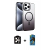 MARSİLYAN™- iPhone 14 Pro Max Kılıf Ahenk Doku Özel Seri - Siyah 18D Cam Ekran Koruyucu + PVD Metal Kamera Lens - TU