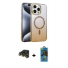 MARSİLYAN™- iPhone 14 Pro Max Kılıf Ahenk Doku Özel Seri - Siyah 18D Cam Ekran Koruyucu + Raze Metal Kamera Lens - GD