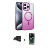 MARSİLYAN™- iPhone 14 Pro Max Kılıf Ahenk Doku Özel Seri - Siyah 360 Mat Full Body Arka Koruyucu + Raze Metal Kamera Lens - GS