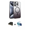 MARSİLYAN™- iPhone 14 Pro Max Kılıf Ahenk Doku Özel Seri - Siyah 3D Antistatik Cam Ekran Koruyucu + Gold Raze Metal Kamera Lens