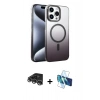 MARSİLYAN™- iPhone 14 Pro Max Kılıf Ahenk Doku Özel Seri - Siyah 3D Antistatik Cam Ekran Koruyucu + Gümüş Raze Metal Kamera Lens