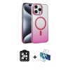 MARSİLYAN™- iPhone 14 Pro Max Kılıf Ahenk Doku Özel Seri - Siyah 3D Antistatik Cam Ekran Koruyucu + PVD Metal Kamera Lens - TU