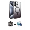 MARSİLYAN™- iPhone 14 Pro Max Kılıf Ahenk Doku Özel Seri - Siyah 3D Antistatik Cam Ekran Koruyucu + PVD Metal Kamera Lens - TU