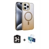 MARSİLYAN™- iPhone 14 Pro Max Kılıf Ahenk Doku Özel Seri - Siyah 3D Antistatik Cam Ekran Koruyucu + PVD Metal Kamera Lens - TU