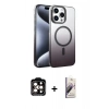 MARSİLYAN™- iPhone 14 Pro Max Kılıf Ahenk Doku Özel Seri - Siyah Bilvis 3D Mat Cam Ekran Koruyucu + PVD Metal Kamera Lens - TU