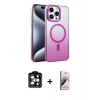 MARSİLYAN™- iPhone 14 Pro Max Kılıf Ahenk Doku Özel Seri - Siyah Bilvis 3D Mat Cam Ekran Koruyucu + PVD Metal Kamera Lens - TU