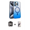 MARSİLYAN™- iPhone 14 Pro Max Kılıf Ahenk Doku Özel Seri - Siyah Bilvis 3D Mat Cam Ekran Koruyucu + PVD Metal Kamera Lens - TU