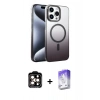 MARSİLYAN™- iPhone 14 Pro Max Kılıf Ahenk Doku Özel Seri - Siyah Bilvis 5in1 3D Magic Cam Ekran Koruyucu + Turuncu PVD Metal Kamera Lens