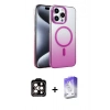 MARSİLYAN™- iPhone 14 Pro Max Kılıf Ahenk Doku Özel Seri - Siyah Bilvis 5in1 3D Magic Cam Ekran Koruyucu + Turuncu PVD Metal Kamera Lens