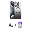 MARSİLYAN™- iPhone 14 Pro Max Kılıf Ahenk Doku Özel Seri - Siyah Bilvis 5in1 3D Magic Cam Ekran Koruyucu + Gümüş Bilvis Titan Kamera Lens