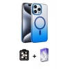 MARSİLYAN™- iPhone 14 Pro Max Kılıf Ahenk Doku Özel Seri - Siyah Bilvis 5in1 3D Magic Cam Ekran Koruyucu + Turuncu PVD Metal Kamera Lens