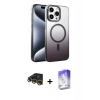 MARSİLYAN™- iPhone 14 Pro Max Kılıf Ahenk Doku Özel Seri - Siyah Bilvis 5in1 3D Magic Cam Ekran Koruyucu + Raze Metal Kamera Lens - GD