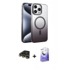 MARSİLYAN™- iPhone 14 Pro Max Kılıf Ahenk Doku Özel Seri - Siyah Bilvis 5in1 5D Magic Hayalet Cam Ekran Koruyucu + Gold Raze Metal Kamera Lens