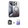 MARSİLYAN™- iPhone 14 Pro Max Kılıf Ahenk Doku Özel Seri - Siyah Bilvis 5in1 5D Magic Hayalet Cam Ekran Koruyucu + PVD Metal Kamera Lens - TU