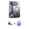 MARSİLYAN™- iPhone 14 Pro Max Kılıf Ahenk Doku Özel Seri - Siyah Bilvis 5in1 5D Magic Hayalet Cam Ekran Koruyucu + Bilvis Titan Kamera Lens - GD