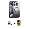 MARSİLYAN™- iPhone 14 Pro Max Kılıf Ahenk Doku Özel Seri - Siyah Buffer Cam Ekran Koruyucu + Bilvis Titan Kamera Lens - GD