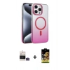 MARSİLYAN™- iPhone 14 Pro Max Kılıf Ahenk Doku Özel Seri - Siyah Buffer Cam Ekran Koruyucu + Gümüş Bilvis Titan Kamera Lens