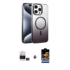 MARSİLYAN™- iPhone 14 Pro Max Kılıf Ahenk Doku Özel Seri - Siyah Buffer Hayalet Cam Ekran Koruyucu + Gümüş Bilvis Titan Kamera Lens