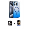 MARSİLYAN™- iPhone 14 Pro Max Kılıf Ahenk Doku Özel Seri - Siyah Buffer Hayalet Cam Ekran Koruyucu + Turuncu PVD Metal Kamera Lens