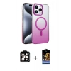 MARSİLYAN™- iPhone 14 Pro Max Kılıf Ahenk Doku Özel Seri - Siyah Buffer Hayalet Cam Ekran Koruyucu + Turuncu PVD Metal Kamera Lens