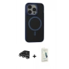 MARSİLYAN™- iPhone 14 Pro Max Kılıf Ahenk Form Serisi - Şeffaf Pasifik Cam Ekran Koruyucu + Gümüş Raze Metal Kamera Lens