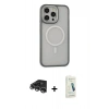 MARSİLYAN™- iPhone 14 Pro Max Kılıf Ahenk Form Serisi - Şeffaf Pasifik Cam Ekran Koruyucu + Gümüş Raze Metal Kamera Lens