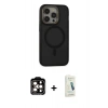 MARSİLYAN™- iPhone 14 Pro Max Kılıf Ahenk Form Serisi - Şeffaf Pasifik Cam Ekran Koruyucu + PVD Metal Kamera Lens - TU