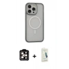MARSİLYAN™- iPhone 14 Pro Max Kılıf Ahenk Form Serisi - Şeffaf Pasifik Cam Ekran Koruyucu + PVD Metal Kamera Lens - TU