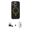MARSİLYAN™- iPhone 14 Pro Max Kılıf Ahenk Form Serisi - Şeffaf Pasifik Cam Ekran Koruyucu + Siyah Bilvis Titan Kamera Lens