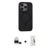 MARSİLYAN™- iPhone 14 Pro Max Kılıf Ahenk Form Serisi - Şeffaf Pasifik Cam Ekran Koruyucu + Siyah Bilvis Titan Kamera Lens