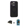 MARSİLYAN™- iPhone 14 Pro Max Kılıf Ahenk Form Serisi - Siyah 18D Cam Ekran Koruyucu + Raze Metal Kamera Lens - GD