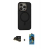 MARSİLYAN™- iPhone 14 Pro Max Kılıf Ahenk Form Serisi - Siyah 18D Cam Ekran Koruyucu + Raze Metal Kamera Lens - GD