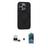 MARSİLYAN™- iPhone 14 Pro Max Kılıf Ahenk Form Serisi - Siyah 18D Cam Ekran Koruyucu + Gümüş Bilvis Titan Kamera Lens