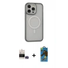 MARSİLYAN™- iPhone 14 Pro Max Kılıf Ahenk Form Serisi - Siyah 18D Cam Ekran Koruyucu + Gümüş Bilvis Titan Kamera Lens
