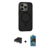 MARSİLYAN™- iPhone 14 Pro Max Kılıf Ahenk Form Serisi - Siyah 18D Cam Ekran Koruyucu + Raze Metal Kamera Lens - GS