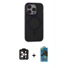 MARSİLYAN™- iPhone 14 Pro Max Kılıf Ahenk Form Serisi - Siyah 18D Cam Ekran Koruyucu + PVD Metal Kamera Lens - TU