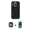 MARSİLYAN™- iPhone 14 Pro Max Kılıf Ahenk Form Serisi - Siyah 18D Cam Ekran Koruyucu + PVD Metal Kamera Lens - TU
