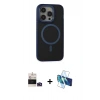 MARSİLYAN™- iPhone 14 Pro Max Kılıf Ahenk Form Serisi - Siyah 3D Antistatik Cam Ekran Koruyucu + Derin Mor Bilvis Titan Kamera Lens
