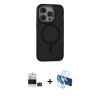 MARSİLYAN™- iPhone 14 Pro Max Kılıf Ahenk Form Serisi - Siyah 3D Antistatik Cam Ekran Koruyucu + Derin Mor Bilvis Titan Kamera Lens