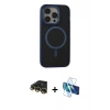 MARSİLYAN™- iPhone 14 Pro Max Kılıf Ahenk Form Serisi - Siyah 3D Antistatik Cam Ekran Koruyucu + Gold Raze Metal Kamera Lens
