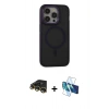 MARSİLYAN™- iPhone 14 Pro Max Kılıf Ahenk Form Serisi - Siyah 3D Antistatik Cam Ekran Koruyucu + Gold Raze Metal Kamera Lens