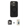 MARSİLYAN™- iPhone 14 Pro Max Kılıf Ahenk Form Serisi - Siyah 6D Mat Seramik Hayalet Nano Ekran Koruyucu + PVD Metal Kamera Lens - TU