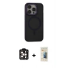 MARSİLYAN™- iPhone 14 Pro Max Kılıf Ahenk Form Serisi - Siyah 6D Mat Seramik Hayalet Nano Ekran Koruyucu + PVD Metal Kamera Lens - TU