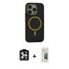 MARSİLYAN™- iPhone 14 Pro Max Kılıf Ahenk Form Serisi - Siyah 6D Mat Seramik Hayalet Nano Ekran Koruyucu + PVD Metal Kamera Lens - TU