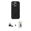 MARSİLYAN™- iPhone 14 Pro Max Kılıf Ahenk Form Serisi - Siyah 6D Mat Seramik Hayalet Nano Ekran Koruyucu + Gold Bilvis Titan Kamera Lens