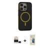 MARSİLYAN™- iPhone 14 Pro Max Kılıf Ahenk Form Serisi - Siyah 6D Mat Seramik Hayalet Nano Ekran Koruyucu + Siyah Bilvis Titan Kamera Lens